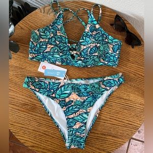 NWT CupShe: Tropical Floral Two-Piece Bikini Swimsuit Sz. M